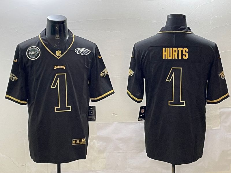 Men Philadelphia Eagles #1 Hurts Black gold Throwback 2025 Nike Vapor Limited NFL Jersey style 5->philadelphia eagles->NFL Jersey